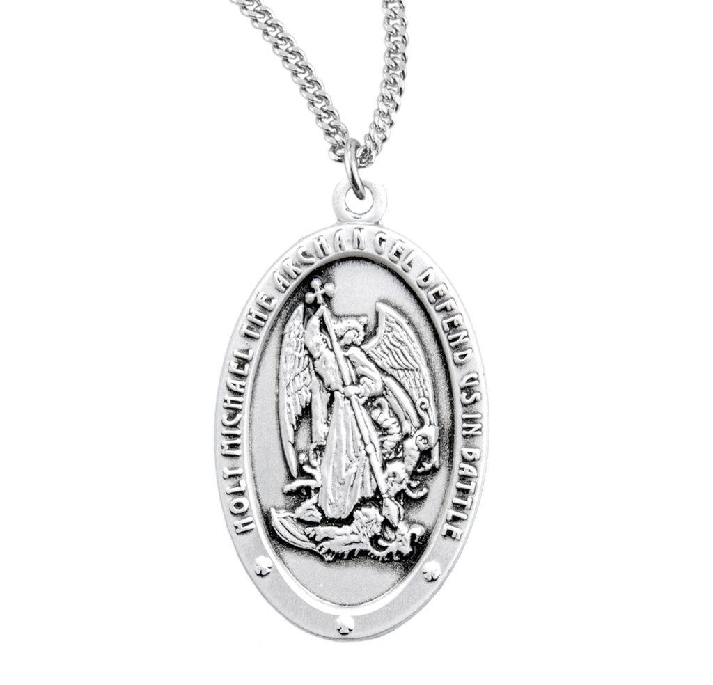 Saint Michael Archangel Oval Sterling Silver Medal My Scriptorium