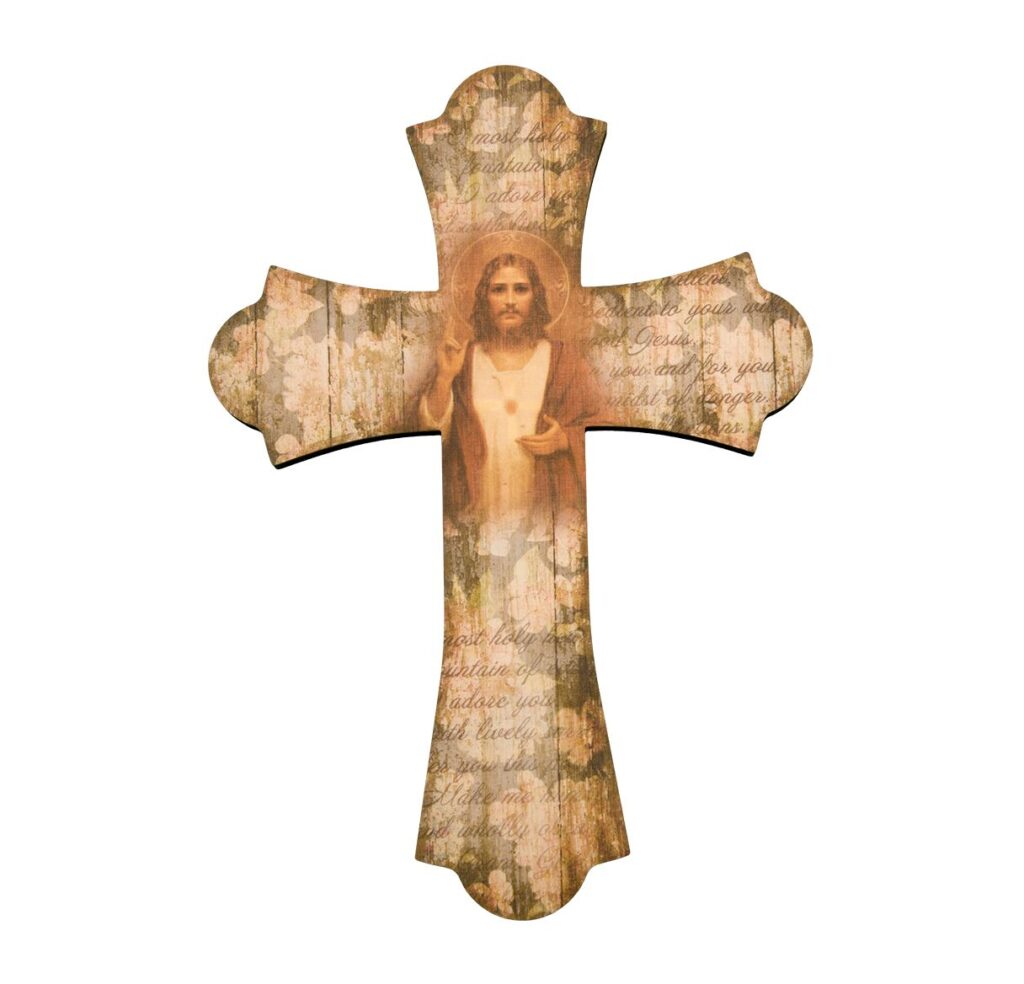 10 Inch Wood Sacred Heart Of Jesus Vintage Cross - My Scriptorium