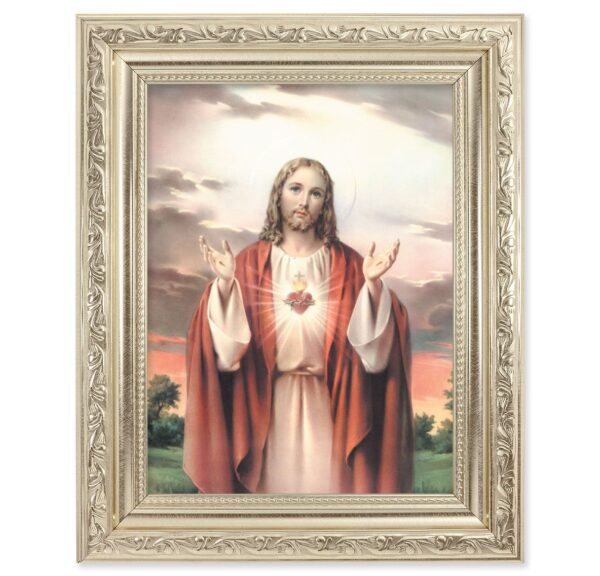 Silver Framed Sacred Heart of Jesus