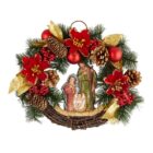 Red Poinsettia Nativity Wreath