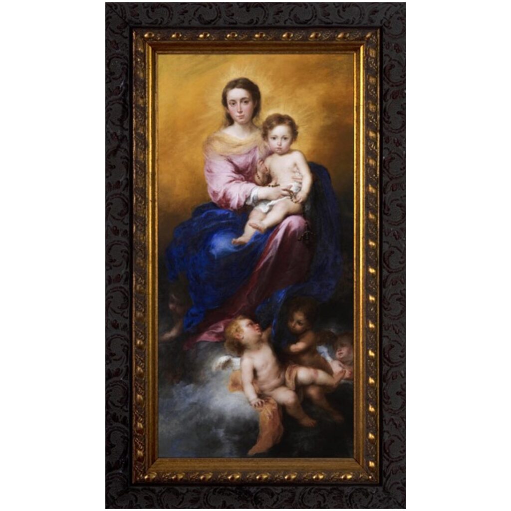 Madonna of the Rosary by Murillo Dark Ornate Frame 2 Sizes - My Scriptorium