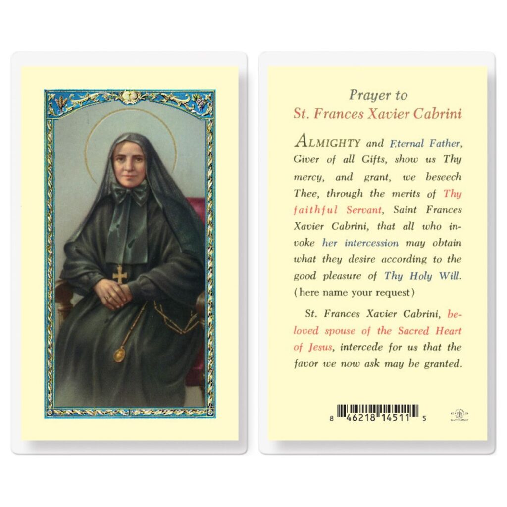 Mother Frances Cabrini Laminated Holy Card with Prayer - My Scriptorium