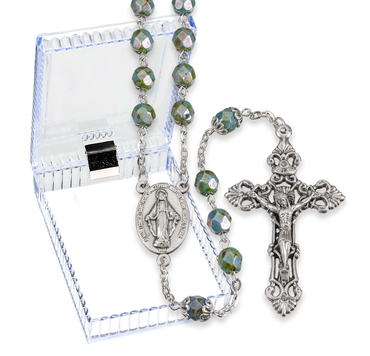 7mm Teal Glass Bead Rosary
